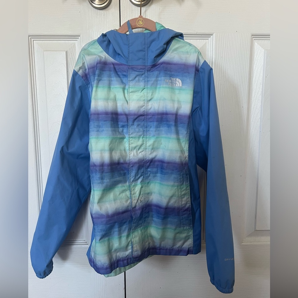 The North Face Blue and Multicolor Hooded Rain Jacket